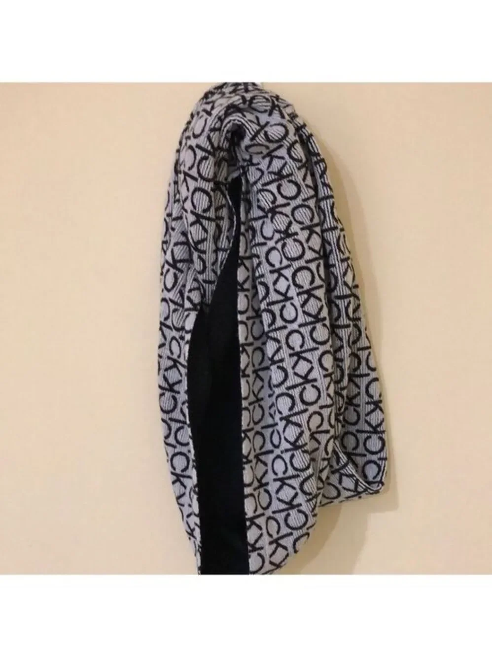 Calvin Klein Women's Infinity Scarf Acrylic Knit CK Logo Gray/Black